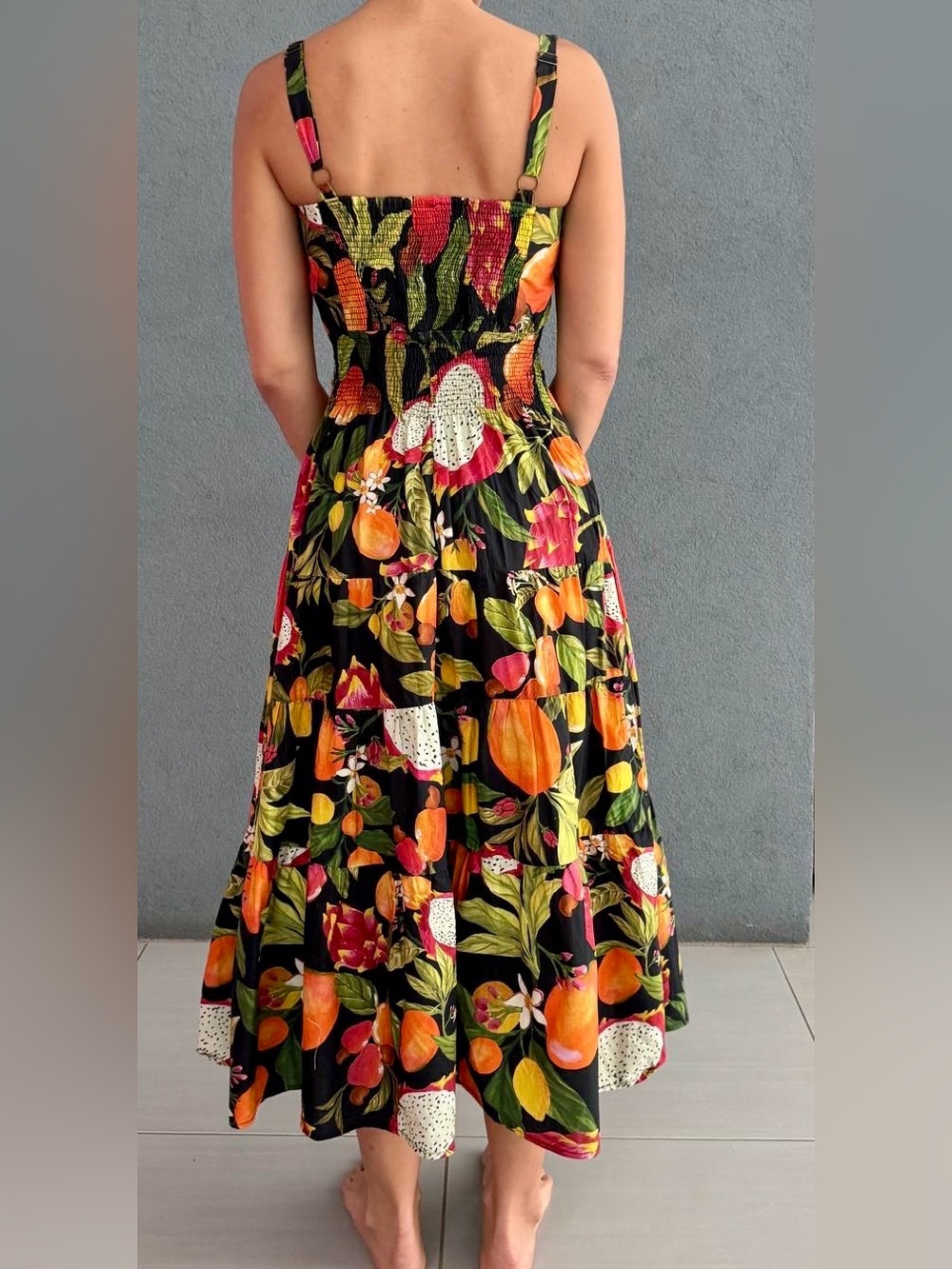 FARM Rio Black Midi Skirt with Orange & Pink Fruit Print - Picture 2 of 2